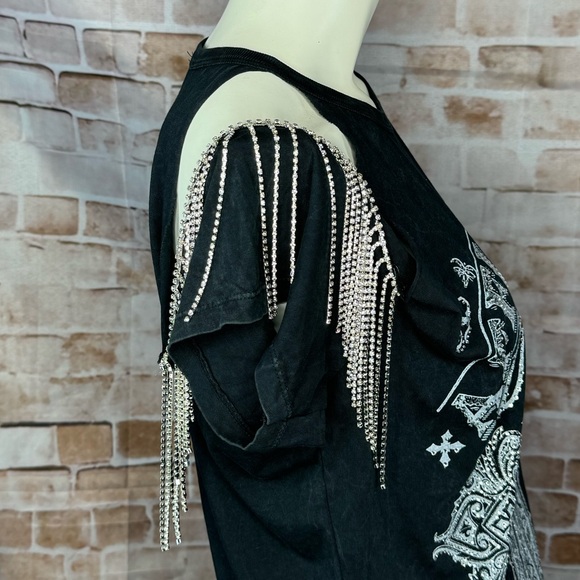 Affliction Women’s Rhinestone Fringe Graphic Short Sleeve T-Shirt- Various -NWT - Picture 7 of 10